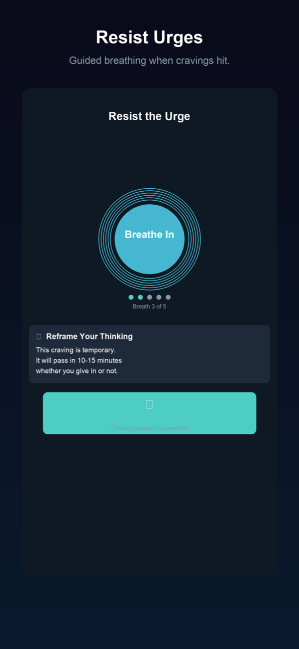 Guided breathing exercise to resist urges